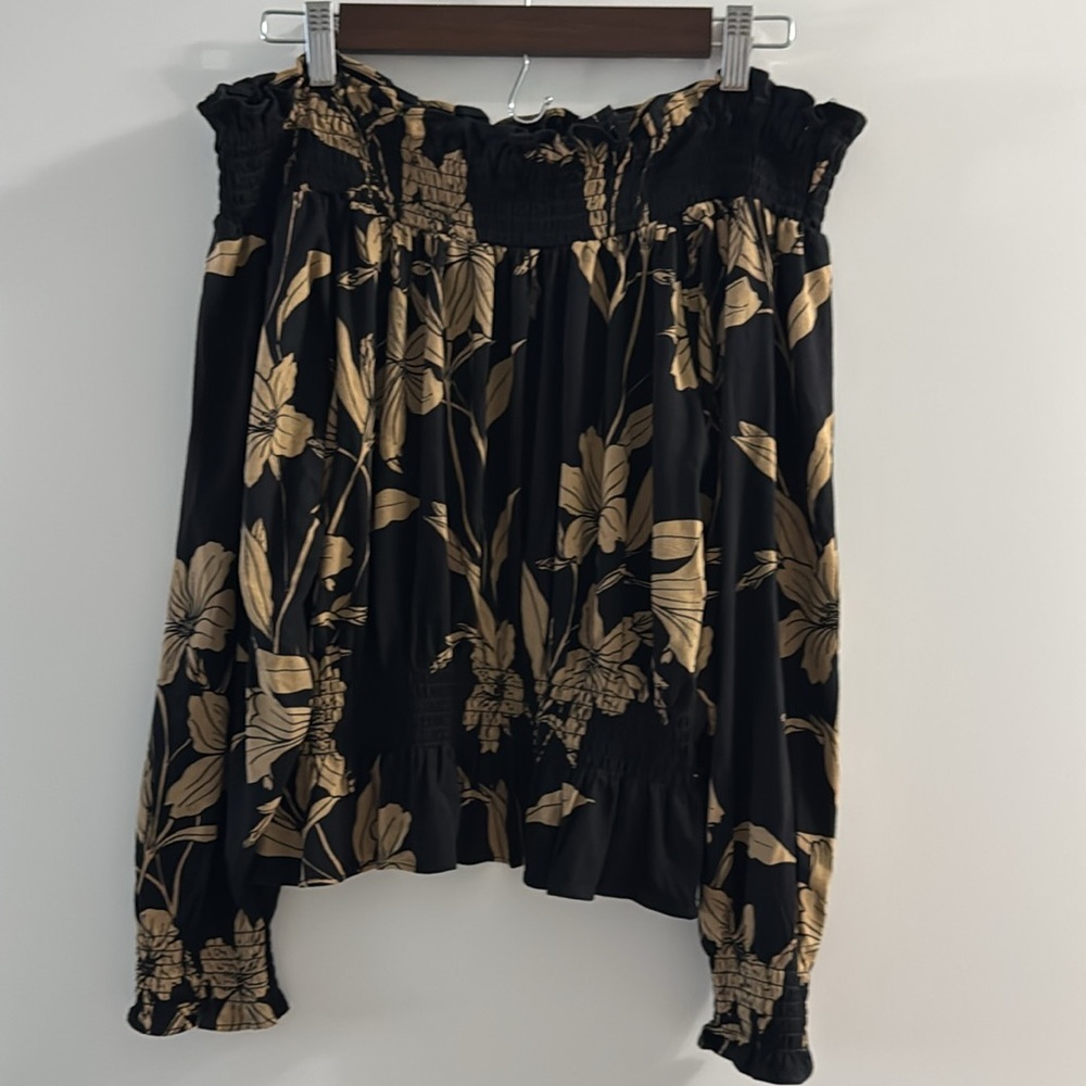 Lauren by Ralph Lauren NWT Black and Beige Off the Shoulder Blouse - Picture 4 of 9